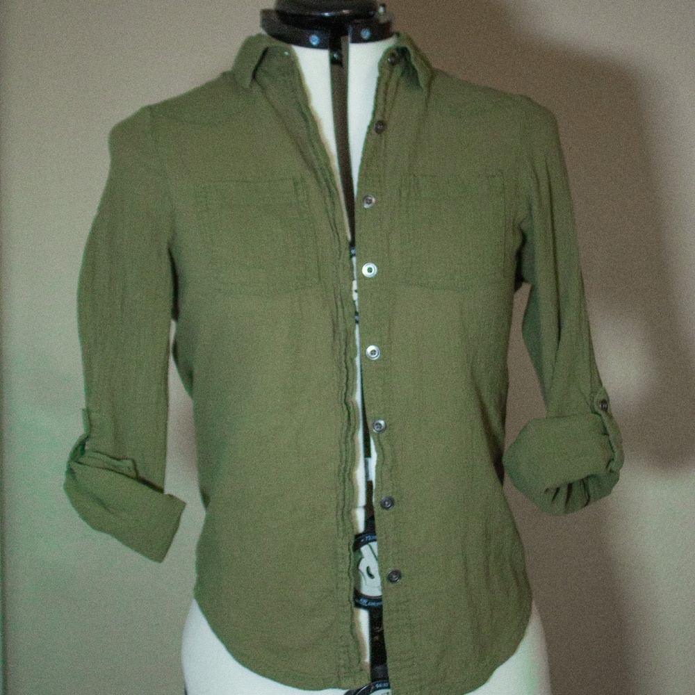 Army green button up shirt